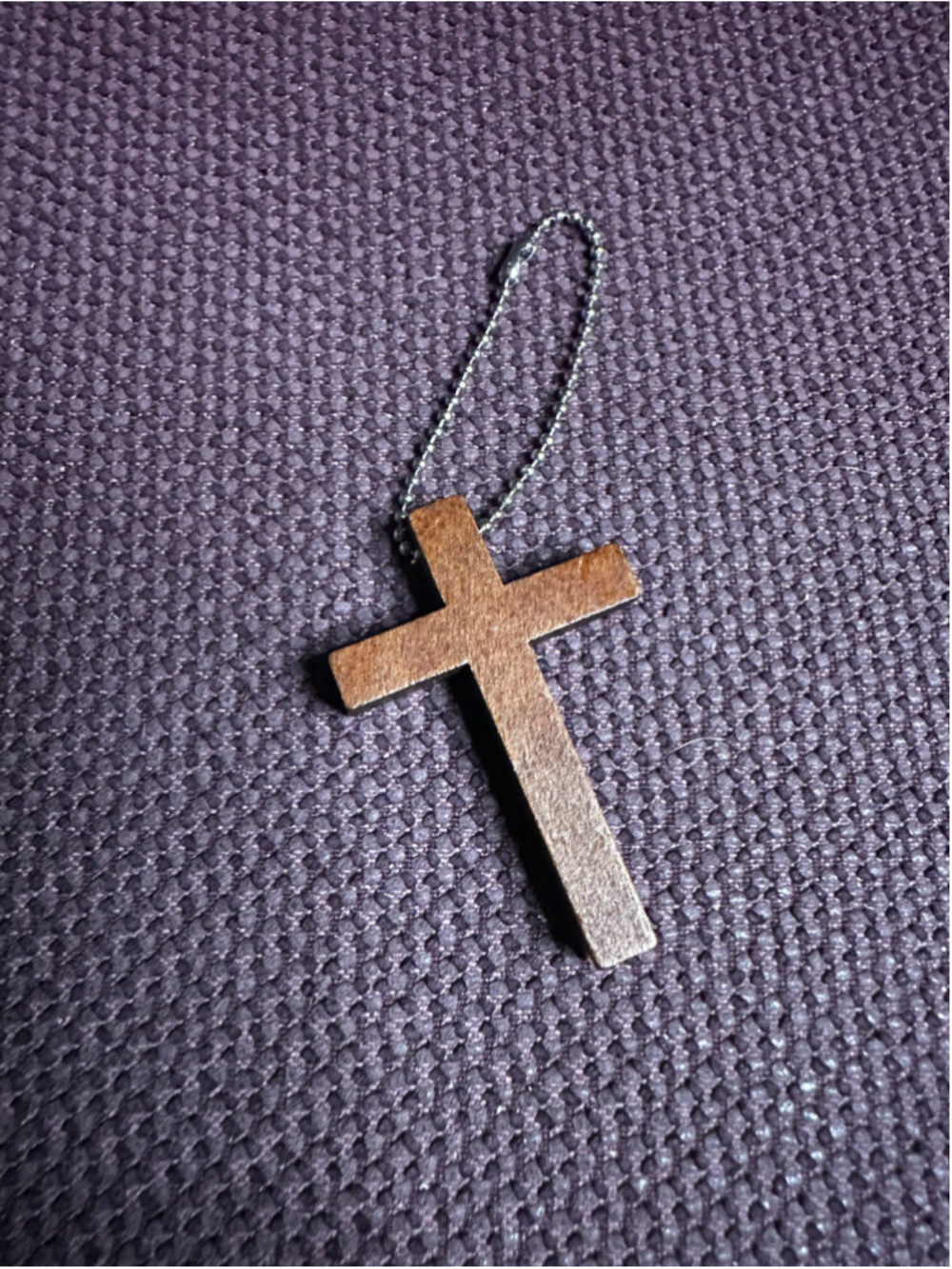 Brown & Silver Wooden Cross Charm/Keychain